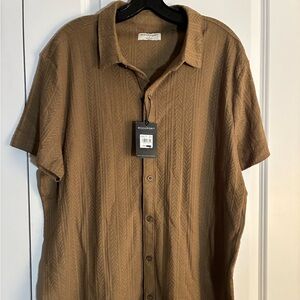 Rockport Men's Tan Casual Button Down Shirt Size L
